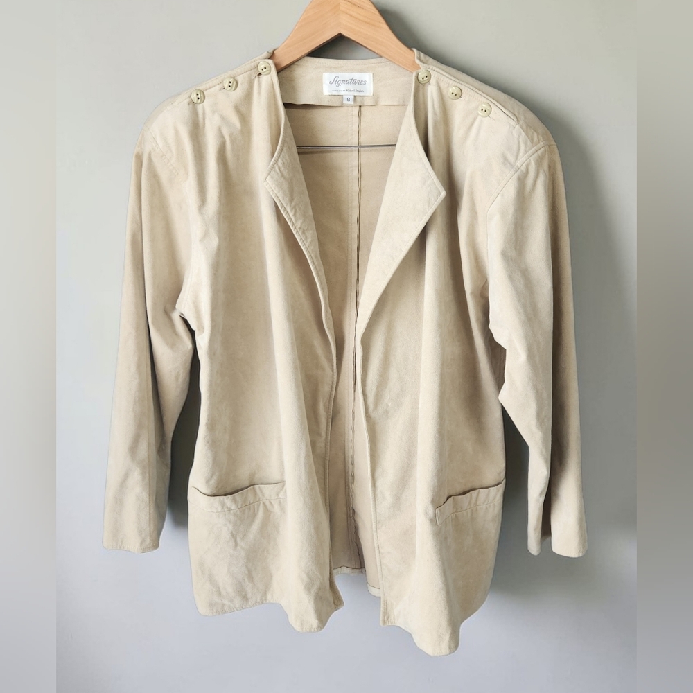 Vintage Signatures Ultra Suede Beige Open Jacket Blazer Womens 8 Russell Taylor